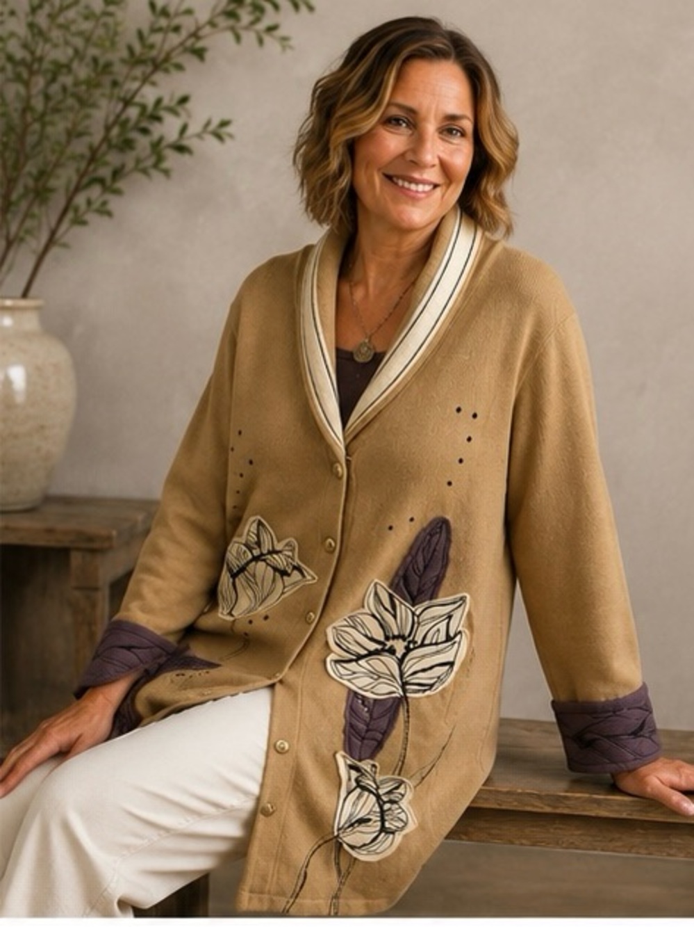 Vintage Storybook Knits "Desert Wrap" Floral Duster Cardigan — Cozy, Artsy Sz M - Picture 5 of 13